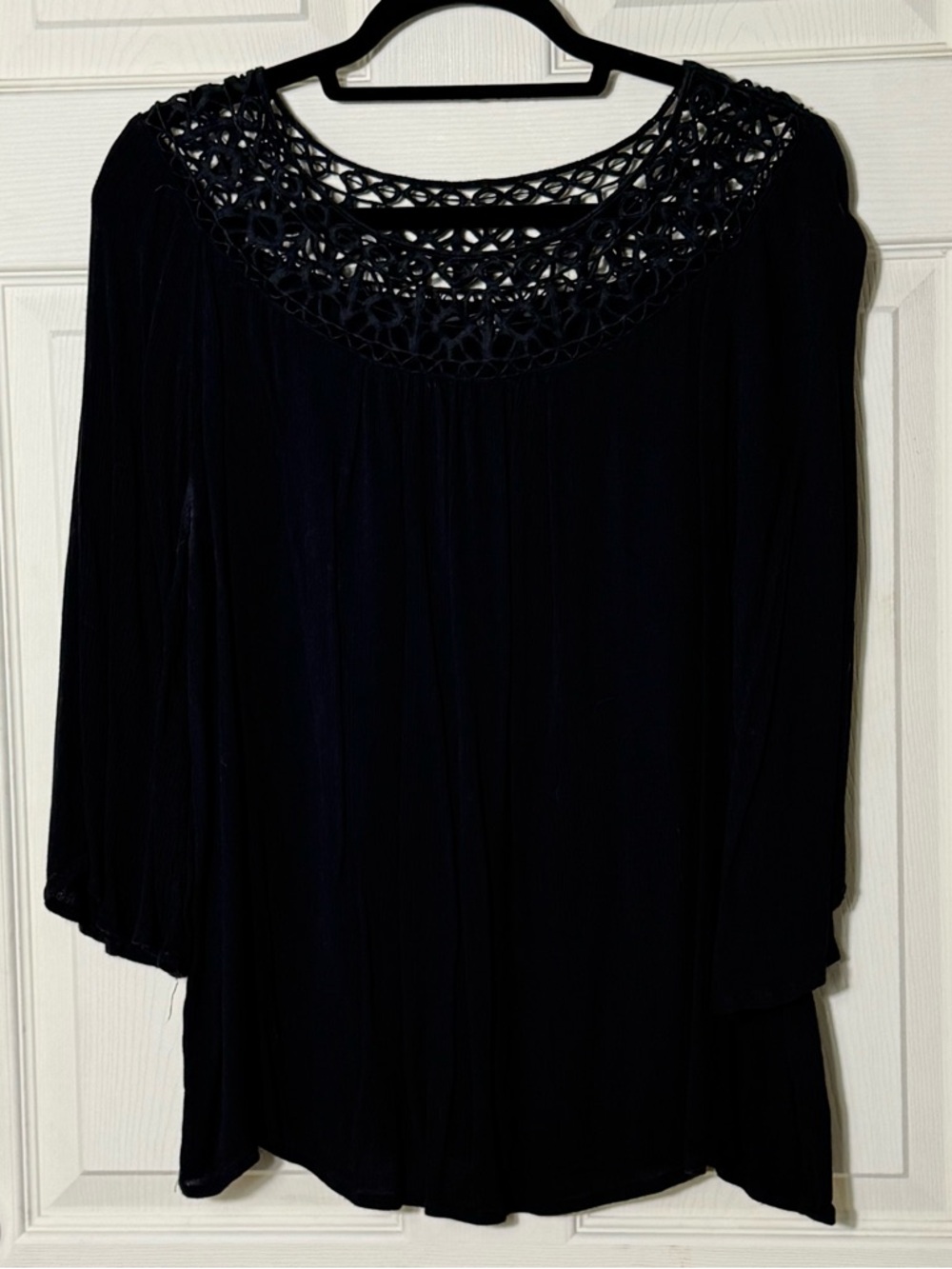 Lane Bryant Black Crochet Yoke Blouse Sz 14/16
